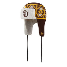 Load image into Gallery viewer, San Diego Padres New Era MLB Trapper Knit Beanie Hat Brown/Yellow Crown/Visor Brown Logo
