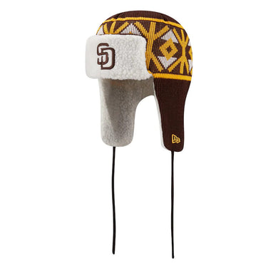 San Diego Padres New Era MLB Trapper Knit Beanie Hat Brown/Yellow Crown/Visor Brown Logo