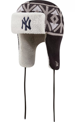 New York Yankees New Era MLB Trapper Knit Beanie Hat Navy Blue Crown/Visor Team Color Logo