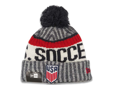 United States USA New Era 2017 Sideline Cuffed Pom Knit Hat Black/White Crown/Visor Team Color Logo