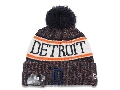 Detroit Tigers New Era MLB 2018 Sideline Cuffed Pom Knit Hat Navy Blue/Orange Crown/Visor Navy Blue Logo