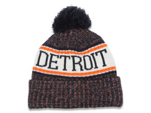Load image into Gallery viewer, Detroit Tigers New Era MLB 2018 Sideline Cuffed Pom Knit Hat Navy Blue/Orange Crown/Visor Navy Blue Logo
