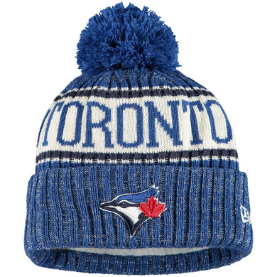 Toronto Blue Jays New Era MLB 2018 Sideline Cuffed Pom Knit Hat Royal Blue/White Crown/Visor Team Color Logo