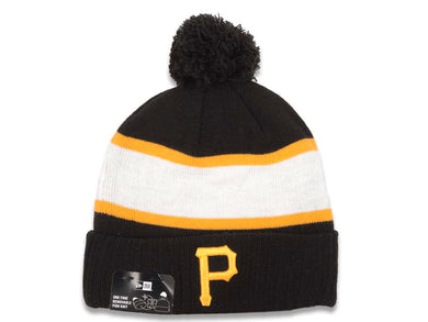 Pittsburgh Pirates New Era MLB Cuffed Pom Knit Pride Hat Black/White/Yellow Crown/Visor Team Color Logo
