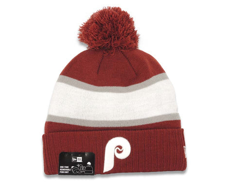 Philadelphia Phillies New Era MLB Cuffed Pom Knit Pride Hat Red/White/Gray Crown/Visor Team Color Logo