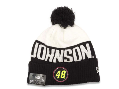 Jimmy Johnson New Era Cuffed Pom Knit Hat Black/White Crown/Visor Team Color Logo
