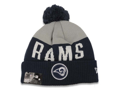 Los Angeles Rams New Era NFL Cuffed Pom Patch A4 Knit Beanie Hat Cardinal Navy Blue/Gray Crown/Visor Team Color Logo
