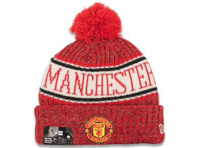 Manchester United New Era Soccer 2018 Sideline Cuffed Pom Knit Hat Red/White Crown/Visor Team Color Logo