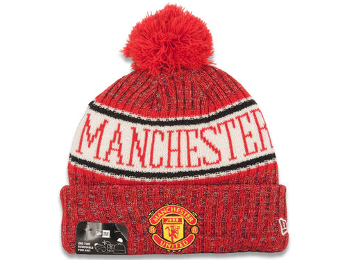 Manchester United New Era Soccer 2018 Sideline Cuffed Pom Knit Hat Red/White Crown/Visor Team Color Logo