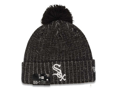 Chicago White Sox New Era MLB Cuffed Pom Twist A3 Knit Beanie Hat Black/White Crown/Visor White Logo