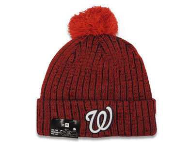 Washington Nationals New Era MLB Cuffed PomTwist A3 Knit Beanie Hat Cardinal/Black Crown/Visor Team Color Logo