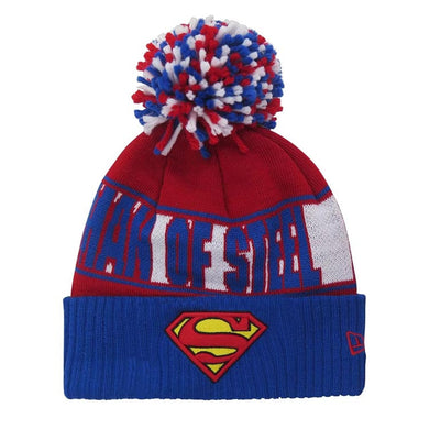 Superman New Era Cuffed Pom Knit Hat Red/White/Blue Crown/Visor Yellow/Red Logo Man Of Steel (Rep Your Team)