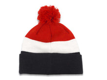 Load image into Gallery viewer, United States USA New Era Tri Block Cuffed Pom Knit Hat Red/White/Black Crown/Visor Team Color Logo
