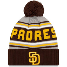 Load image into Gallery viewer, San Diego Padres New Era MLB Cuffed Pom Knit Gray/Brown Team Color Logo
