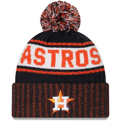 Houston Astros New Era MLB Cuffed Pom Knit Hat Navy/Orange Crown/Visor Team Color Logo (Knit Marl)
