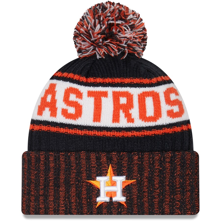 Houston Astros New Era MLB Cuffed Pom Knit Hat Navy/Orange Crown/Visor Team Color Logo (Knit Marl)