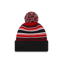 Load image into Gallery viewer, Boston Red Sox New Era MLB Cuffed Pom Knit Hat Navy/Red/White Stripes Crown Black Cuff Team Color Logo
