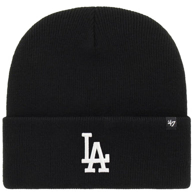 Los Angeles Dodgers New Era MLB Basic Cuffed Knit Beanie Hat Black Crown/Visor White Logo