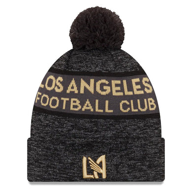 Los Angeles Football Club New Era MLS Cuffed Pom Knit Hat Gray/Black Crown/Visor Metallic Gold Logo (Kick Off)