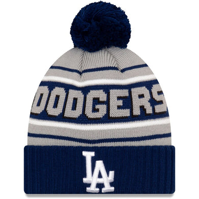 Los Angeles Dodgers New Era MLB Cuffed Pom Knit Gray/Royal Blue Team Color Logo 