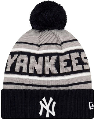 New York Yankees New Era MLB Cuffed Pom Knit Gray/Navy Team Color Logo 