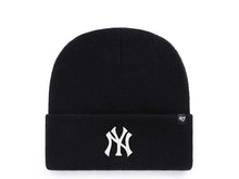 Load image into Gallery viewer, New York Yankees &#39;47 MLB Cuffed Knit Beanie Hat Black Crown/Cuff White Logo
