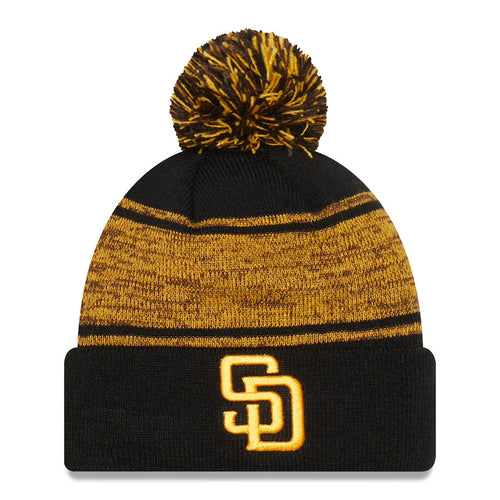 San Diego Padres New Era MLB Cuffed Pom Knit Beanie Hat Black/Brown/Yellow Crown/Visor Team Color Logo (Chilled)