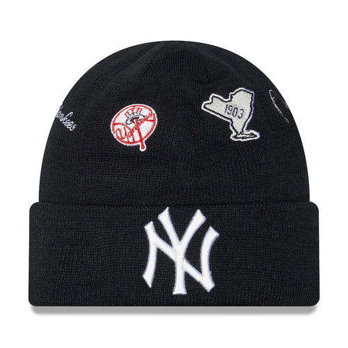 New York Yankees New Era MLB Cuffed Knit Beanie Hat Navy Blue Crown/Visor Team Color Logo (Identity)