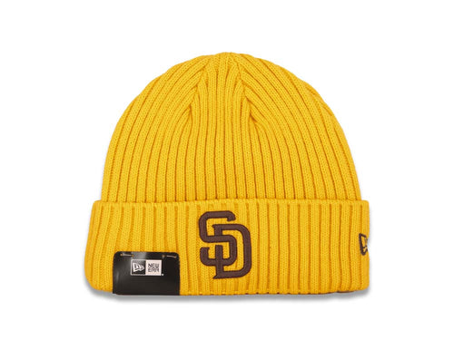 San Diego Padres New Era MLB Cuffed Knit Beanie Hat Yellow Crown/Visor Brown Logo