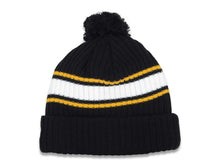 Load image into Gallery viewer, San Diego Padres New Era MLB Cuffed Pom Knit Beanie Hat Black/White/Yellow Crown/Visor Yellow Logo (Knit Fold)
