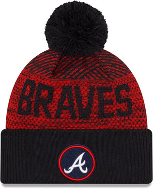 Atlanta Braves New Era MLB 2022 Cuffed Pom Knit Hat Red/Navy Crown/Visor Team Color Logo