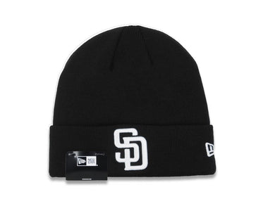 San Diego Padres New Era MLB Cuffed Knit Hat Black Crown/Cuff White Logo (Solid Color Knit)