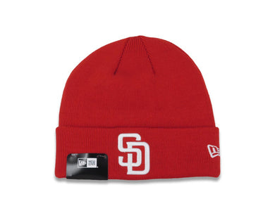 San Diego Padres New Era MLB Cuffed Knit Hat Red Crown/Cuff White Logo (Solid Color Knit)