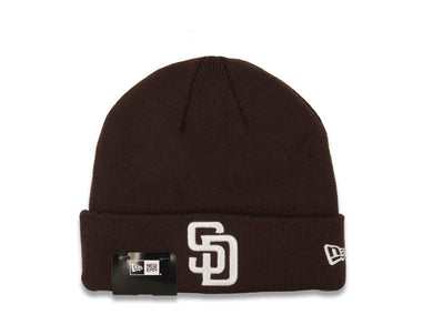San Diego Padres New Era MLB Cuffed Knit Hat Dark Brown Crown/Cuff White Logo (Solid Color Knit)