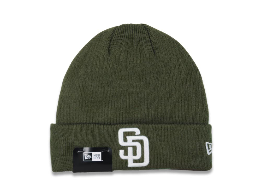 San Diego Padres New Era MLB Cuffed Knit Hat Olive Green Crown/Cuff White Logo (Solid Color Knit)