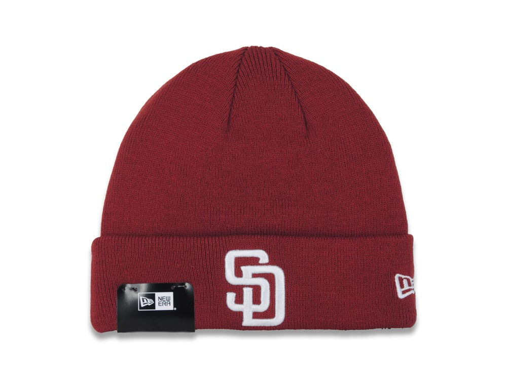 San Diego Padres New Era MLB Cuffed Knit Hat Cardinal Crown/Cuff White Logo (Solid Color Knit)