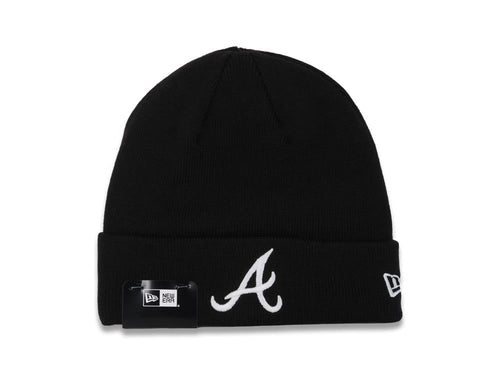 Atlanta Braves New Era MLB Cuffed Knit Hat Black Crown/Cuff White Logo (Solid Color Knit)
