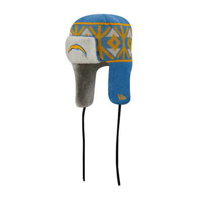 Los Angeles Chargers New Era NFL Trapper Knit Beanie Hat Sky Blue/Yellow Crown/Visor Team Color Logo