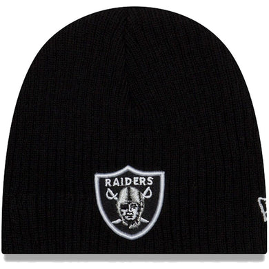 (Infant/Toddler) Las Vegas Raiders New Era Uncuffed Mini Fan Knit Beanie Hat Black Crown/Visor Team Color Logo