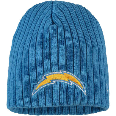 (Infant/Toddler) Los Angeles Chargers New Era NFL Uncuffed Skull Mini Fan Knit Beanie Hat Sky Blue Crown/Visor Team Color Logo