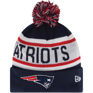 New England Patriots New Era NFL Cuffed Pom Knit Hat Navy Blue/White/Red Crown/Visor Team Color Logo (Biggest Fan Redux )