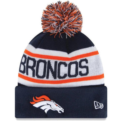 Denver Broncos New Era NFL Cuffed Pom Knit Hat Navy Blue/Orange/White Crown/Visor Team Color Logo (Biggest Fan Redux)