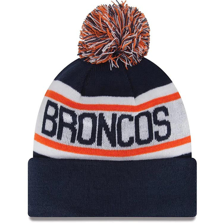 Denver Broncos New Era NFL Cuffed Pom Knit Hat Navy Blue/Orange