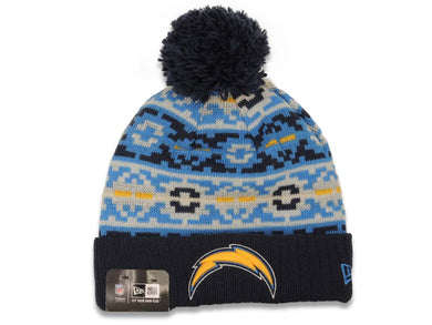 San Diego Chargers New Era NFL Cuffed Pom Retro Chill Knit Beanie Hat Navy Blue/Sky Blue/White Crown/Visor Team Color Logo