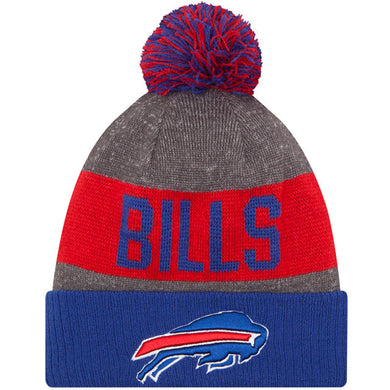 Buffalo Bills New Era NFL Cuffed Pom Knit Beanie Hat Royal Blue/Red/Gray Crown/Visor Team Color Logo (2016 Sideline)