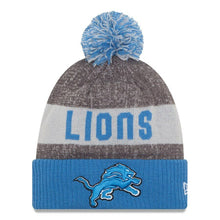 Load image into Gallery viewer, Detroit Lions New Era NFL Cuffed Pom Knit Beanie Hat Royal Blue/Gray Crown/Visor Team Color Logo (2016 Sideline)
