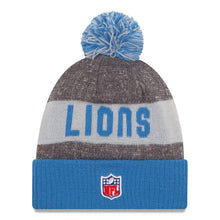 Load image into Gallery viewer, Detroit Lions New Era NFL Cuffed Pom Knit Beanie Hat Royal Blue/Gray Crown/Visor Team Color Logo (2016 Sideline)
