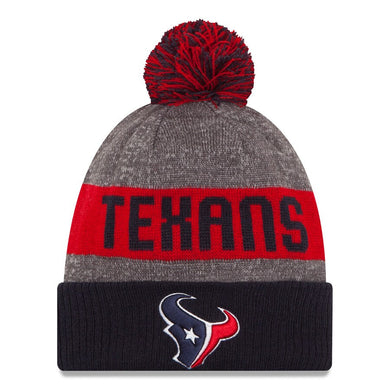 Houston Texans New Era NFL Cuffed Pom Knit Beanie Hat Navy/Red/Gray Crown/Visor Team Color Logo (2016 Sideline)