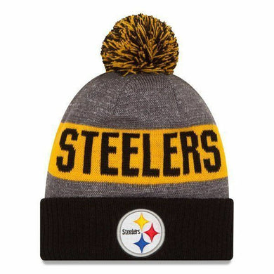 Pittsburgh Steelers New Era NFL Cuffed Pom Knit Beanie Black/Yellow Crown/Cuff Team Color Logo