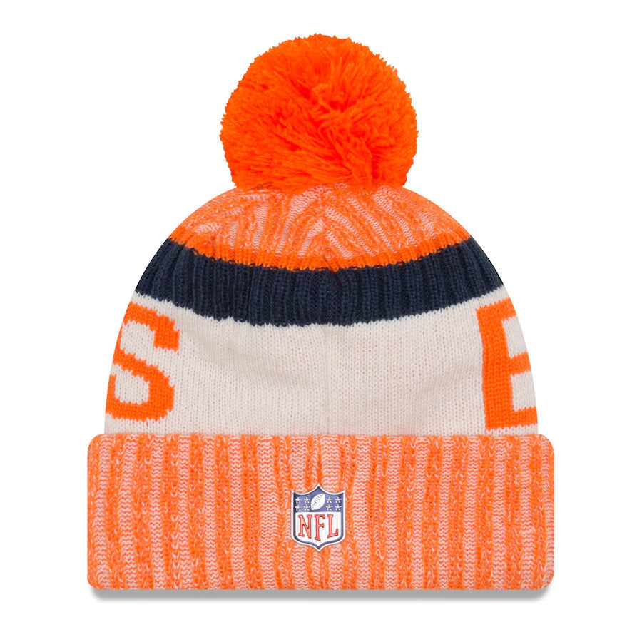 Denver Broncos New Era NFL Cuffed Pom Knit Beanie Orange/White